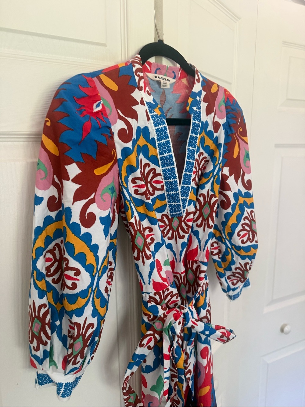 BODEN Octavia Cotton Dress Multi Ikat Dream Long Sleeve Midi Dress Size 2 Petite - Picture 6 of 9